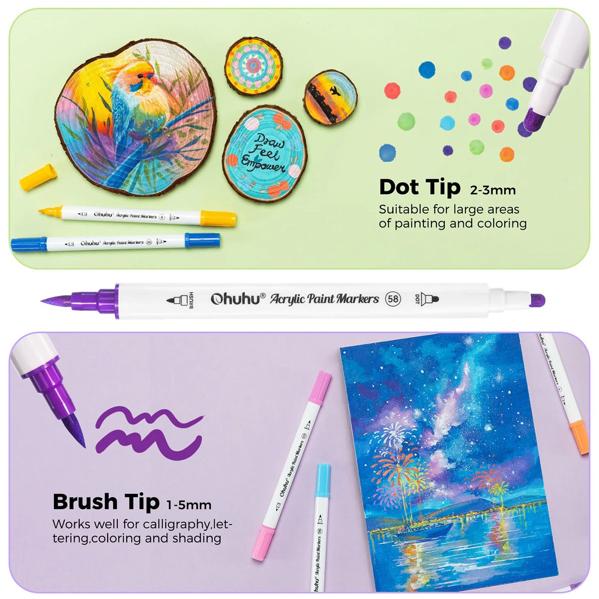 Ohuhu Acrylic Paint Markers Cotton-core Σετ 36 Ακρυλικών Μαρκαδόρων Brush & Dot - Image 4