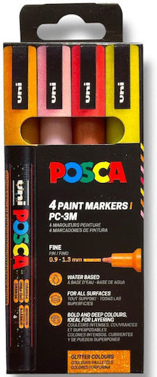 Posca μαρκαδόροι 4τμχ PC-3ML 4P, Set warm sparkling color